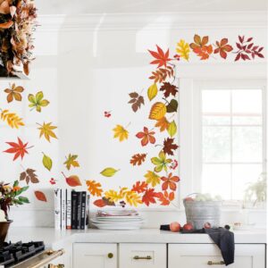 wondever Maple Leaves Thanksgiving Wall Stickers Autumn Fall Leaves Harvest Peel and Stick Wall Art Decals for Living Room Bedroom Kitchen