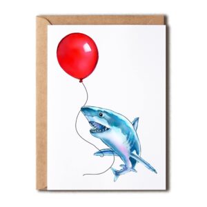 oysterspearl shark birthday card - balloon birthday card - funny shark greetings card - cute birthday card - pun birthday card - jaws card