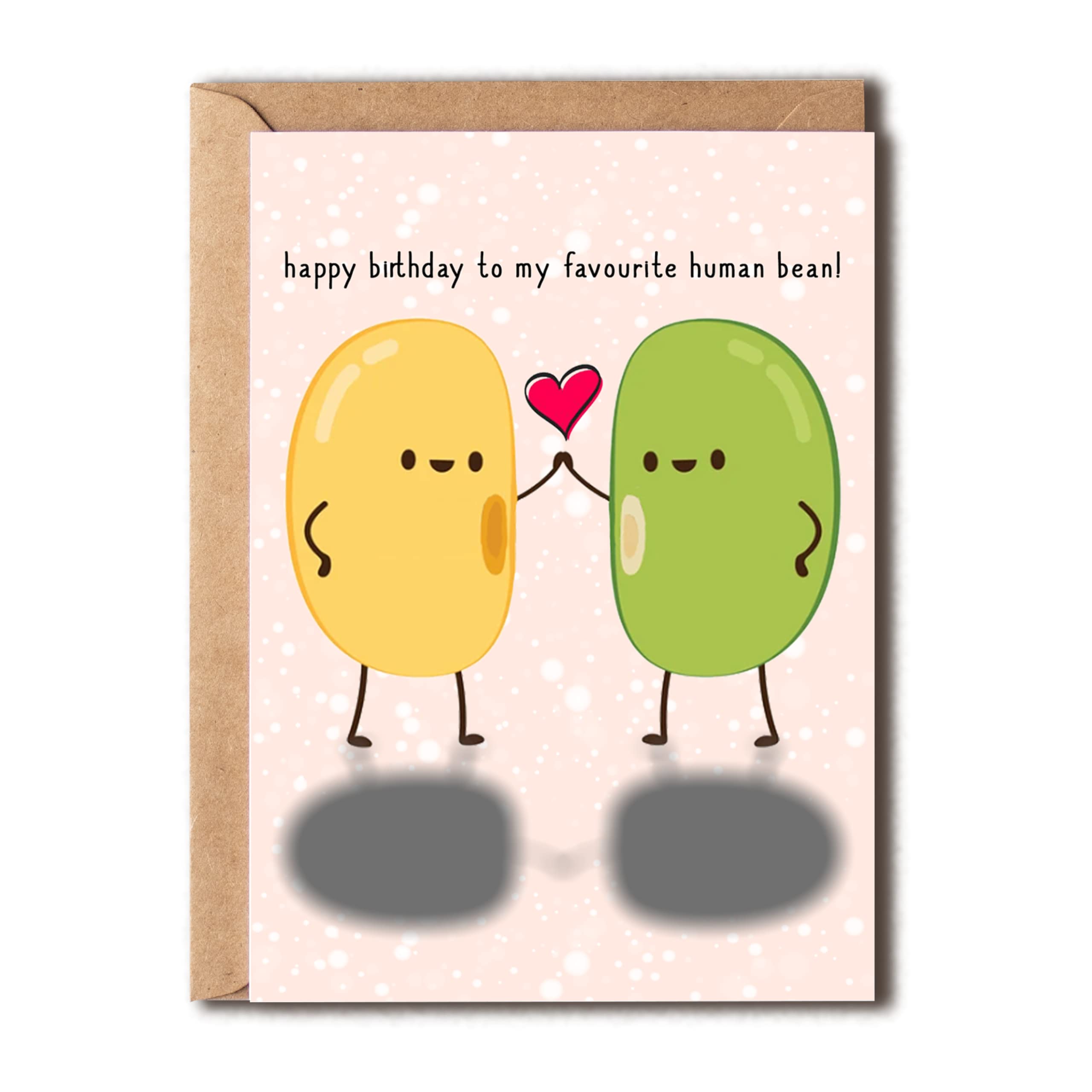 OystersPearl Happy Birthday To My Favourite Human Bean Card - Favourite Human Bean Funny Card - Kawaii Card - Food Pun Birthday Card - Funny Birthday Card