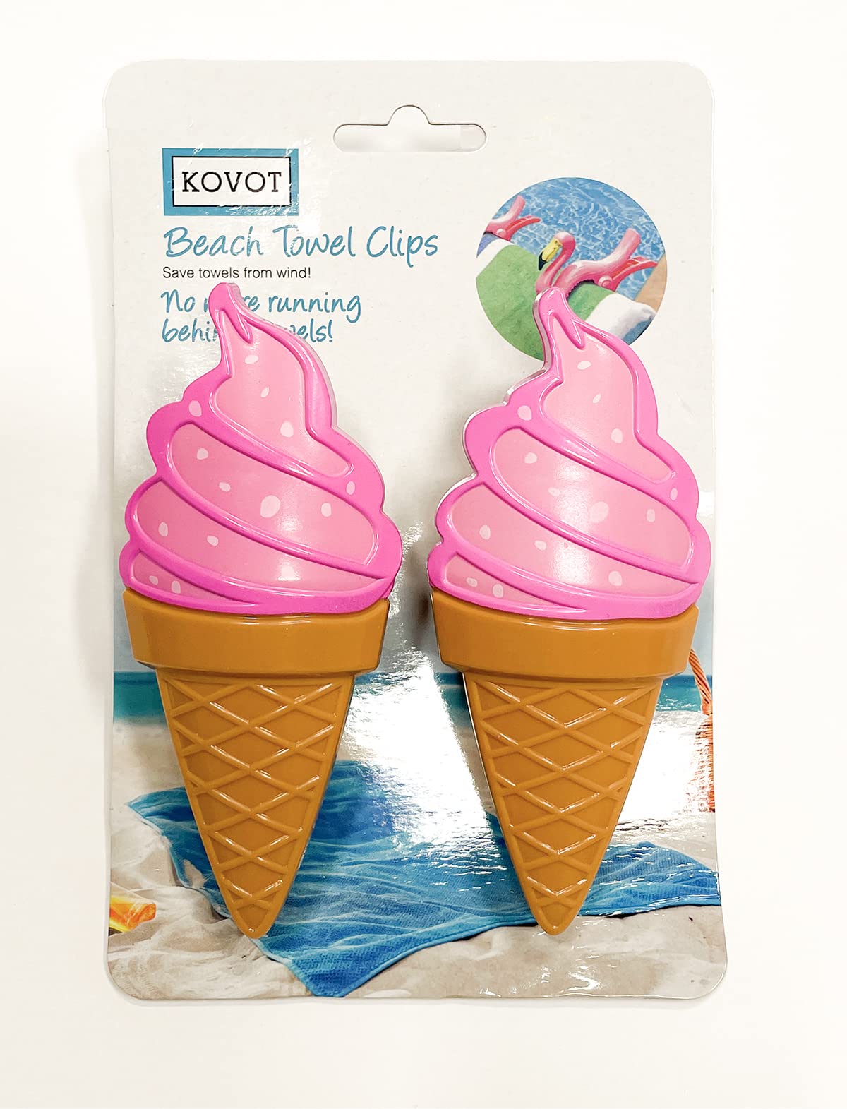 KOVOT Beach Towel Clips - Towel Holders for Beach Chairs, Patio or Pool Fence - Keeps Your Towel or Cloths from Blowing Away - Set of 4 Clips, Flip Flops