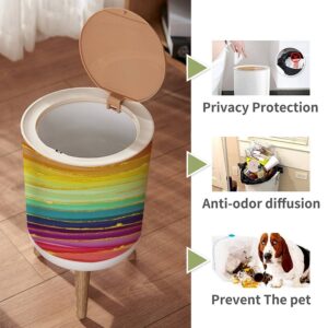 LGCZNWDFHTZ Small Trash Can with Lid for Bathroom Kitchen Office Diaper Rainbow line Abstract Luxury Composition Inkscapes Watercolour Bedroom Garbage Trash Bin Dog Proof Waste Basket Cute Decorative