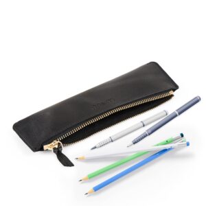 Londo Zippered Genuine Leather Pen and Pencil Case Cosmetic Pouch