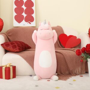 MorisMos 36.2" Unicorn Body Pillow Large Hugging Pillow Unicorn Stuffed Animal,Soft Plush Toy for Kids Girl, Animal Body Pillow for Christmas Birthday Valentine's Day, Pink