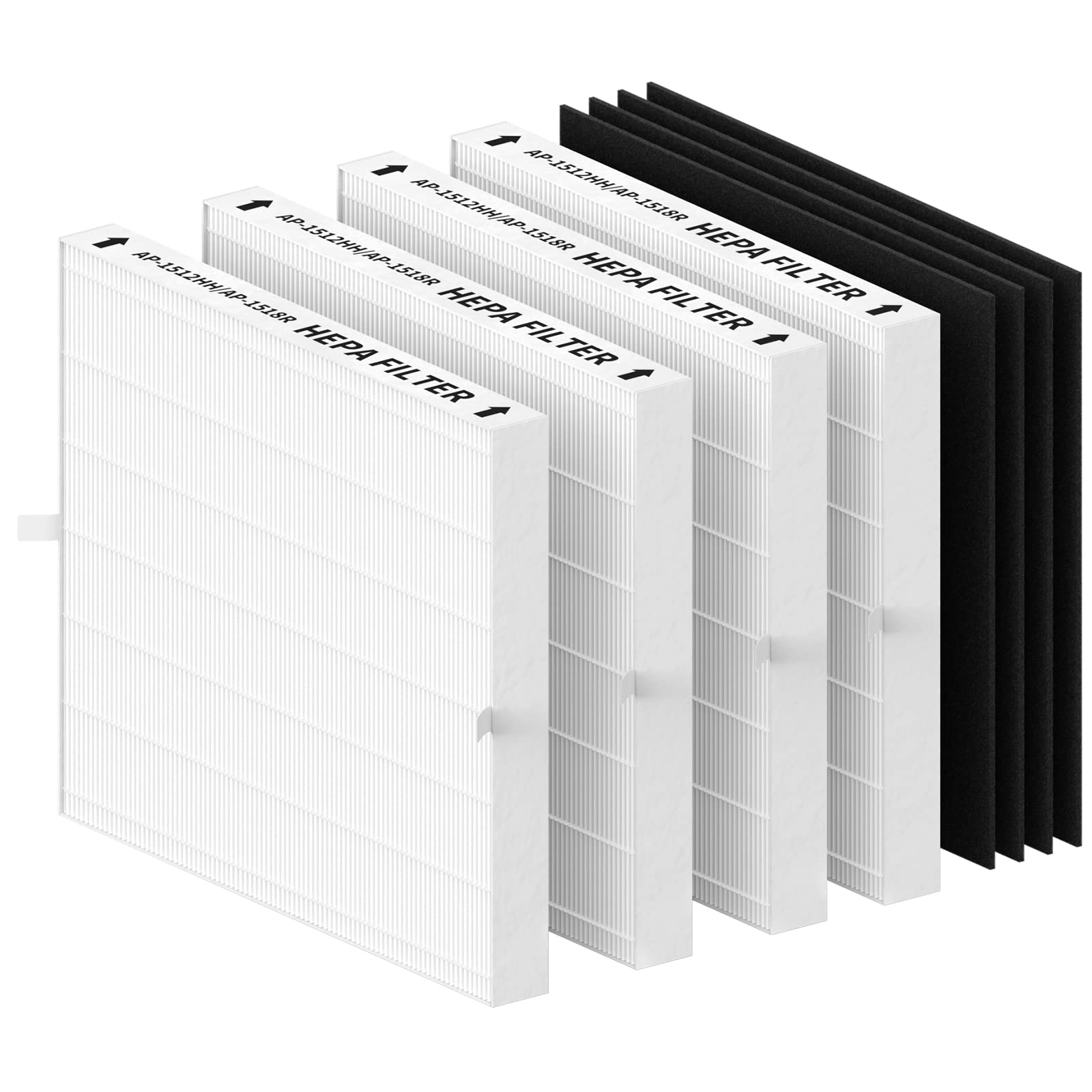 FMDZFL 4 Packs AP-1512HH True HEPA Replacement Filter Set, Compatible with Coway airmga AP-1512HH, AP-1512HH FP Part# 3304899, 4 True HEPA + 4 Carbon Pre-Filters.