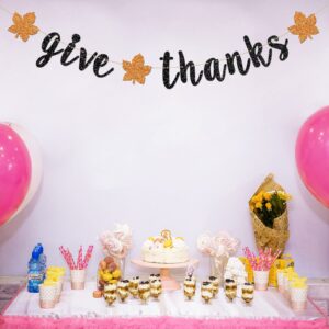 INNORU Give Thanks Banner, Thanksgiving Day Party Decorations, Hello Autumn Party Banner, Thank You Party Decoration Suppllies, Black Glitter