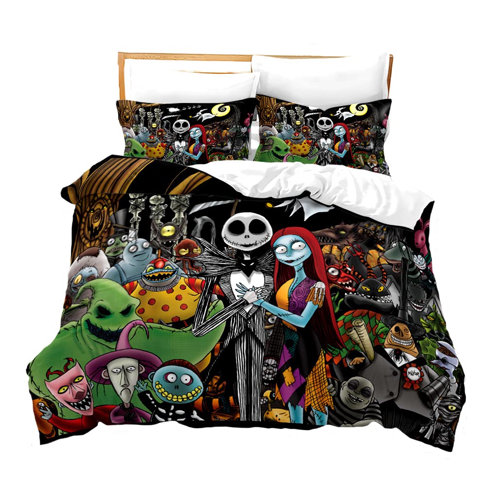 Zitroho Duvet Cover Sets, Jack and Sally Valentine's Day Rose Decor, 100% Microfibe Bedding Set with Pillow Shams 3PCS Bedding, No Comforter (Christmas-9, Full)