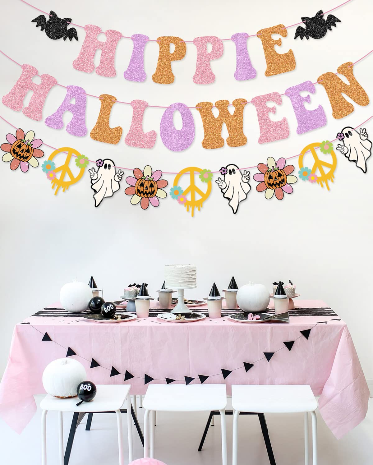 Hippie Halloween Banner Garland for Groovy Hippie Halloween Party Retro Halloween Party Decorations