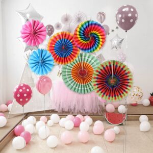 LayYun Party Hanging Paper Fans Set of 6, Round Pattern Paper Garlands Decoration for Birthday Bridal Wedding Baby Shower Graduation Events Accessories, Phoenix Tail