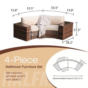 SUNSITT Outdoor Patio Furniture 4-Piece Half-Moon Curved Sofa Set PE Rattan Wicker sectional Set with 2 Side Tables