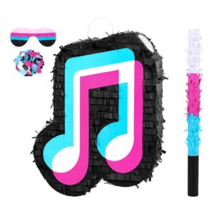 small music party piñata birthday party decorations dj short video party social media theme party baby shower with wooden stick paper blindfold confetti set for boys girls adults, 16.1 x 12 x 2.8 inch