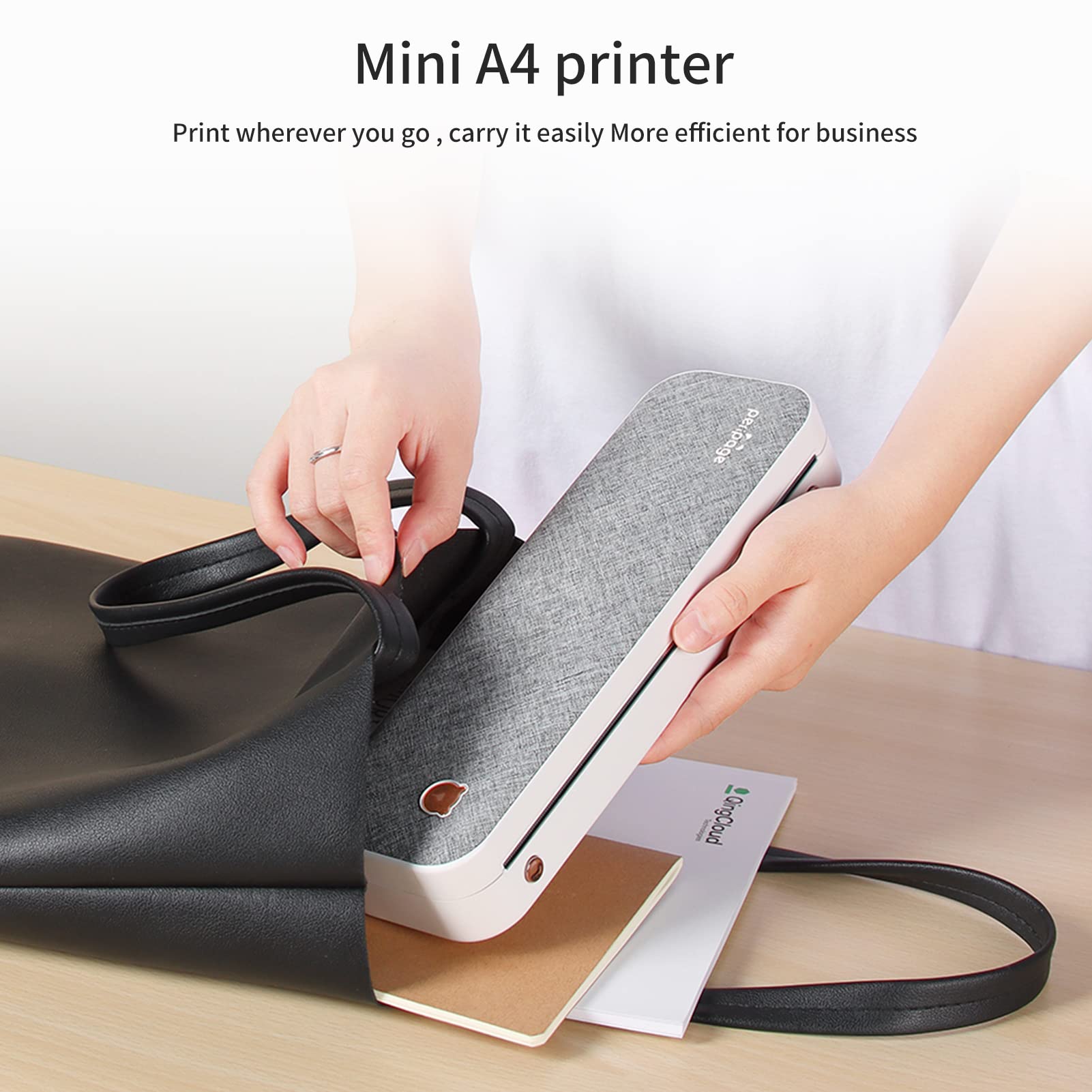 HHOP PeriPage A4 Paper Printer Mobile 210mm Mini Mobile Photo Printer USB BT Connection with 1 Roll Thermal Paper Support 2''/3''/4'' Paper Width Printing PDF Documents Webpage Contract Images