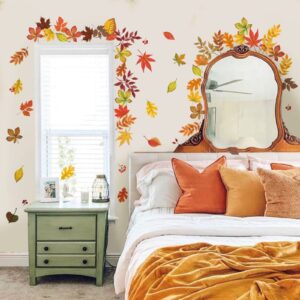 wondever Maple Leaves Thanksgiving Wall Stickers Autumn Fall Leaves Harvest Peel and Stick Wall Art Decals for Living Room Bedroom Kitchen