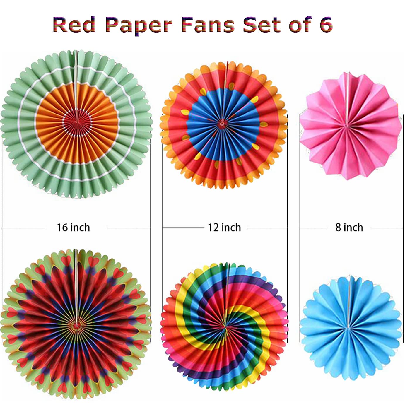 LayYun Party Hanging Paper Fans Set of 6, Round Pattern Paper Garlands Decoration for Birthday Bridal Wedding Baby Shower Graduation Events Accessories, Phoenix Tail