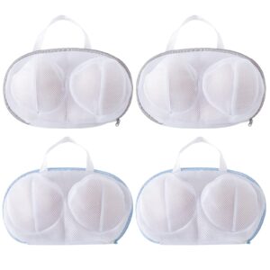 4pcs bra washing bag for laundry, high permeability bra-shaped mesh wash bags lingerie laundry bags with handle and zipper underwear bag for brassiere women laundry storage (blue+grey)