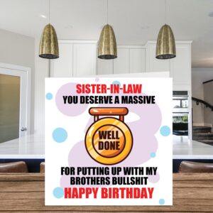 Funny Birthday Cards for Sister in Law - Massive Well Done - Joke Happy Birthday Card for Sister in law, Sister in law Birthday Gifts, 5.7 x 5.7 Inch Greeting Cards Gift from in laws