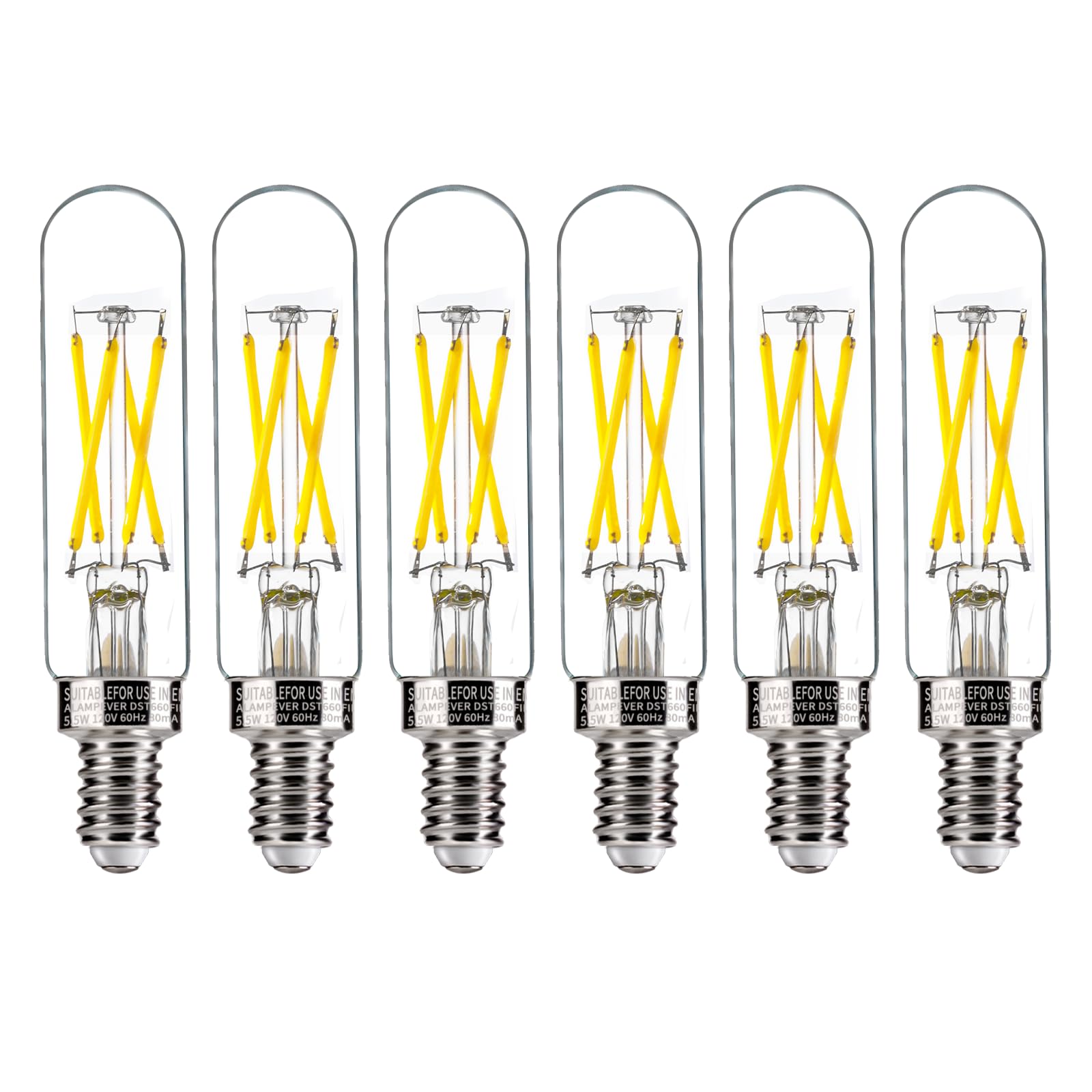 ALAMPEVER 5.5W (60W Equivalent) Dimmable T6 LED Edison Bulbs, E12 Candelabra Base, 5000K Daylight, CRI90, 550LM, Clear Vintage Tubular Bulb, 6-Pack