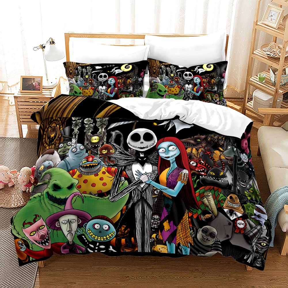 Zitroho Duvet Cover Sets, Jack and Sally Valentine's Day Rose Decor, 100% Microfibe Bedding Set with Pillow Shams 3PCS Bedding, No Comforter (Christmas-9, Full)