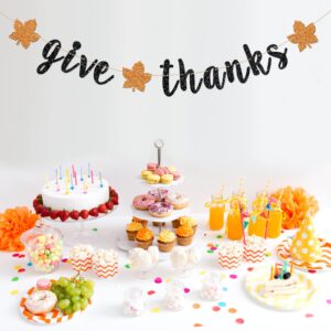 INNORU Give Thanks Banner, Thanksgiving Day Party Decorations, Hello Autumn Party Banner, Thank You Party Decoration Suppllies, Black Glitter