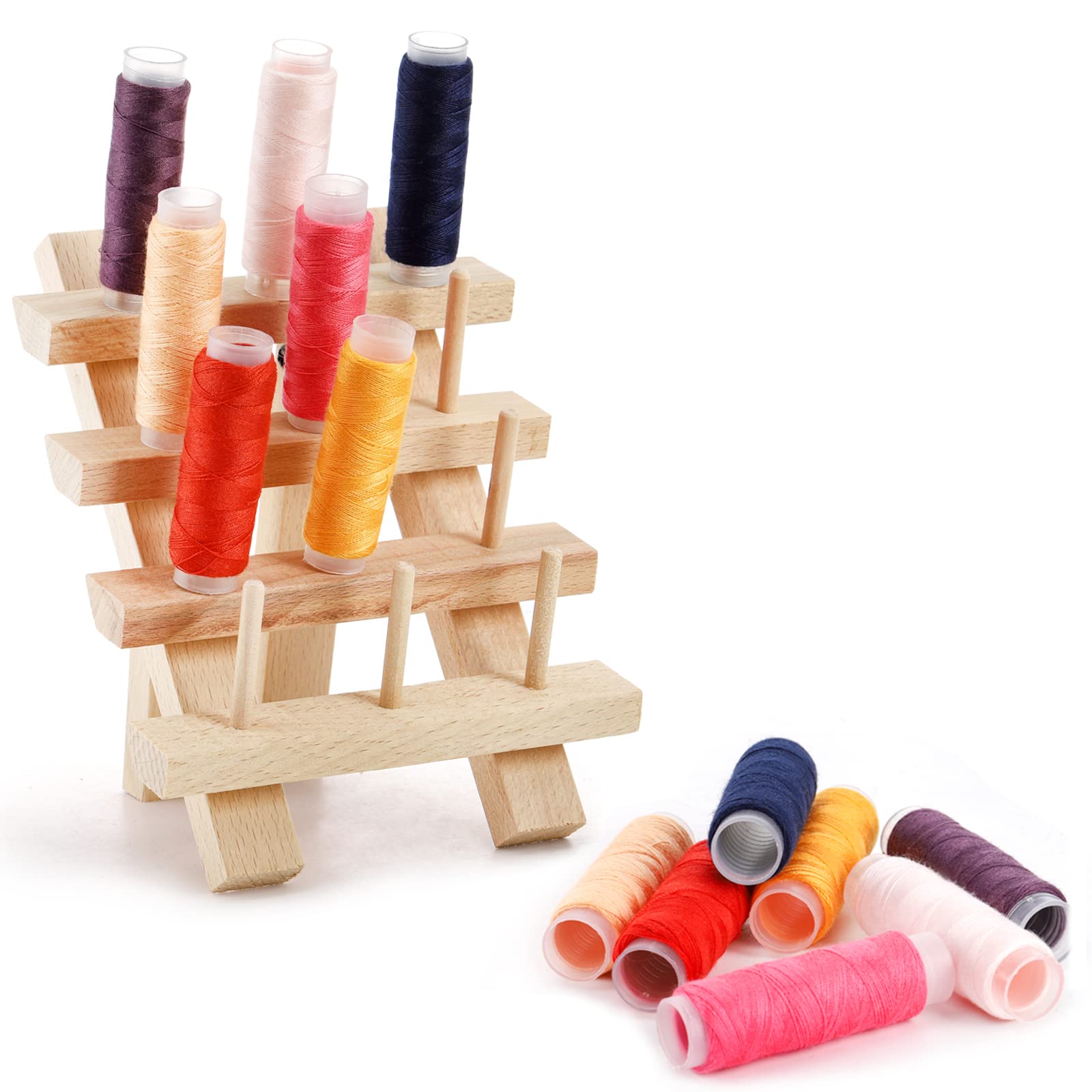 Tosnail 2 Pack 12 Spools Wooden Thread Holder, Small Thread Racks, Thread Organizer for Sewing, Braiding and Embroidery