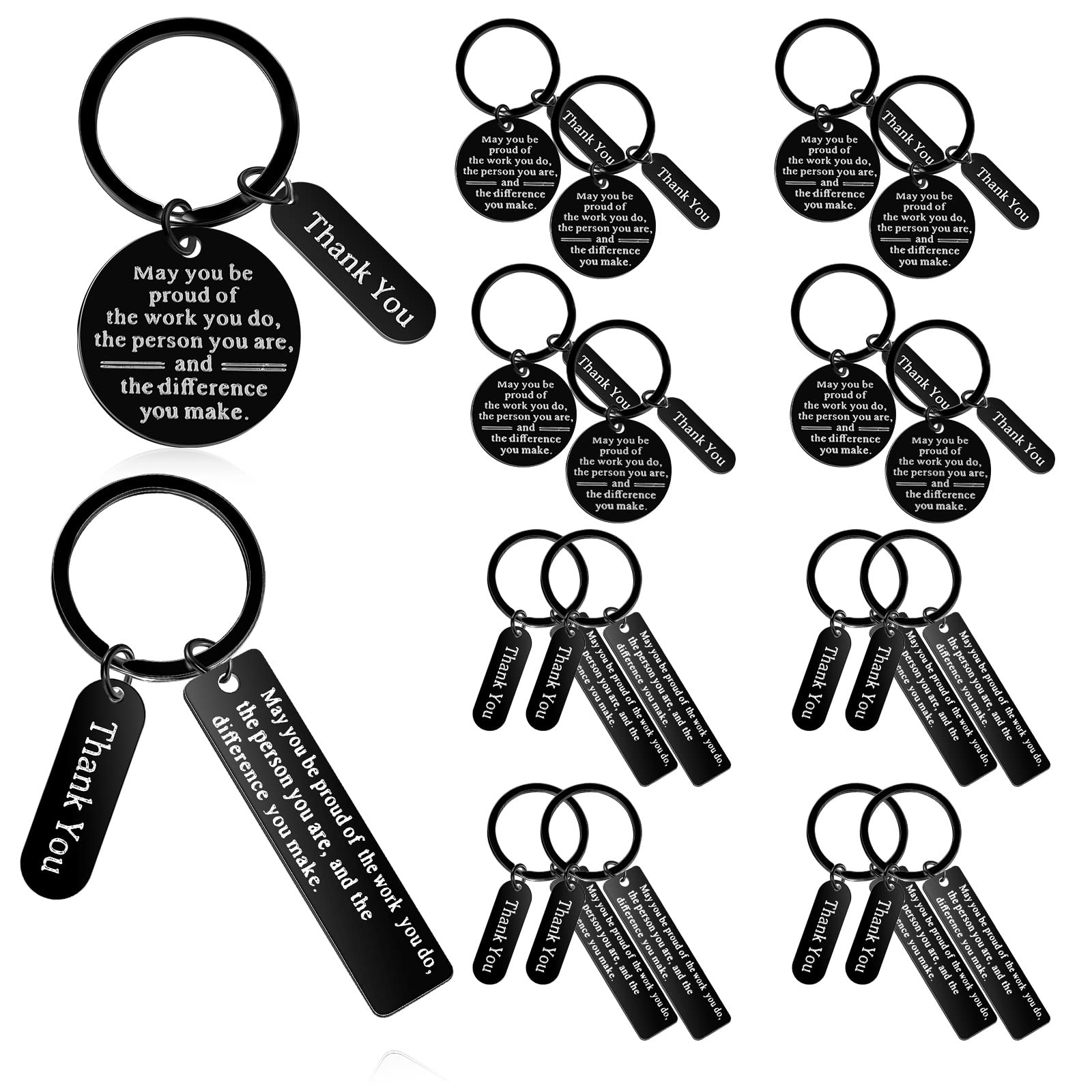 Yinkin 16 Pcs Employee Appreciation Gifts Bulk Thank You Gifts For Coworker Keychain for Office Christmas Favors (Black)