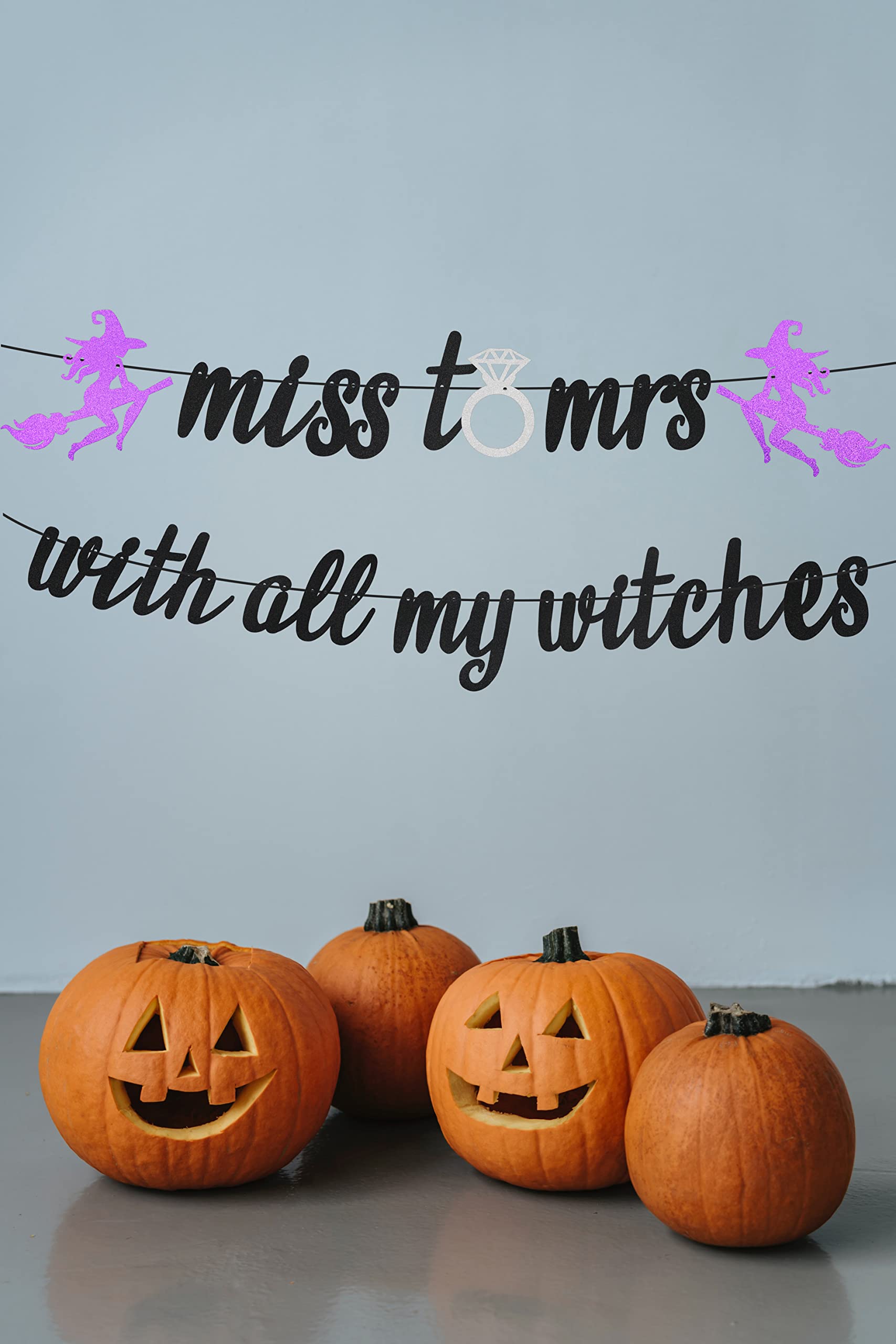 Miss to Mrs with All My Witches Banner, Glitter Halloween Bachelorette Party Decorations, Halloween Bachelorette Party Banner, Halloween Wedding, Bridal Shower, Engagement Party Decorations