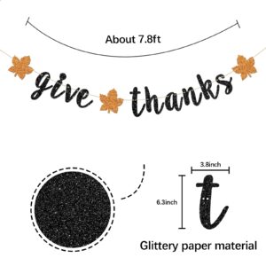 INNORU Give Thanks Banner, Thanksgiving Day Party Decorations, Hello Autumn Party Banner, Thank You Party Decoration Suppllies, Black Glitter