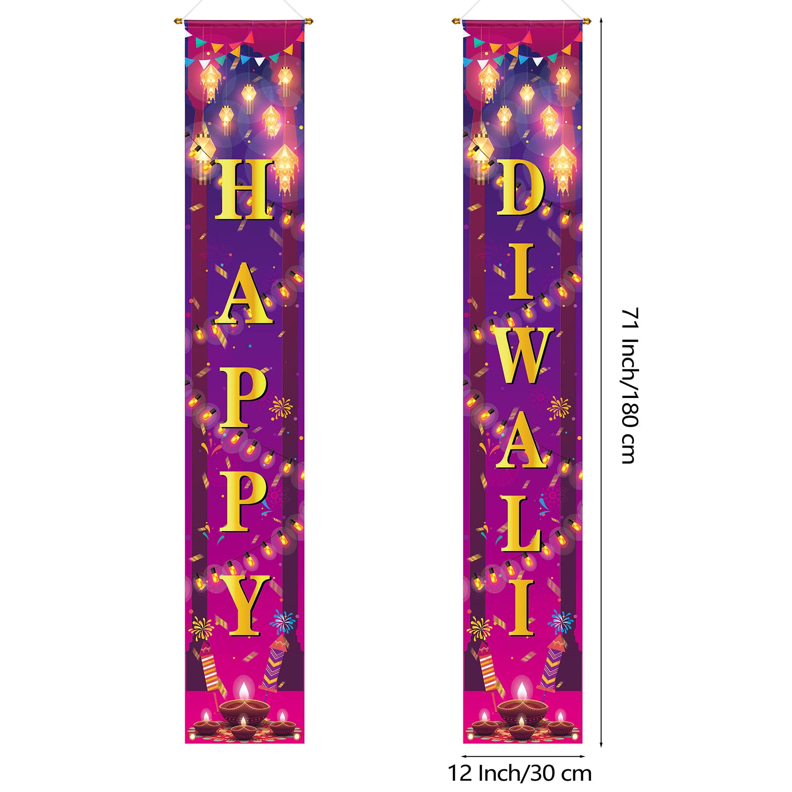 ANVAVO Happy Diwali Hanging Banner Festival of Lights Porch Sign Banner Polyester Diwali Wall Banner Outdoor Decor Indian Diwali Party Supplies