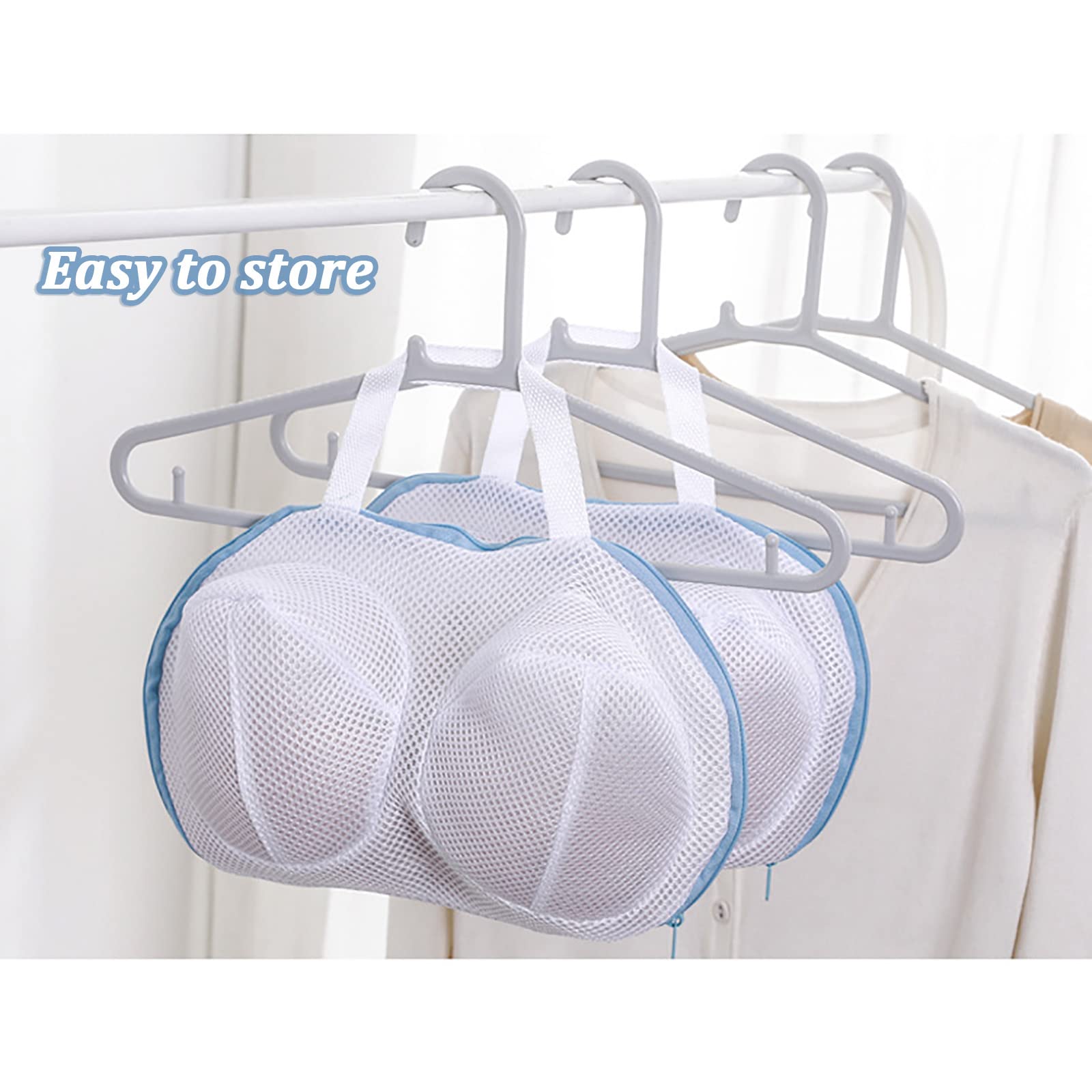 4Pcs Bra Washing Bag for Laundry, High Permeability Bra-shaped Mesh Wash Bags Lingerie Laundry Bags with Handle and Zipper Underwear Bag for Brassiere Women Laundry Storage (Blue+Grey)