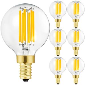 leools e12 led bulb dimmable g16.5 6w equal 60 watt 600lm ac120v e12 candelabra bulb for chandeliers,ceiling fan,vanity soft white 3000k globe e12 light bulb 6pack