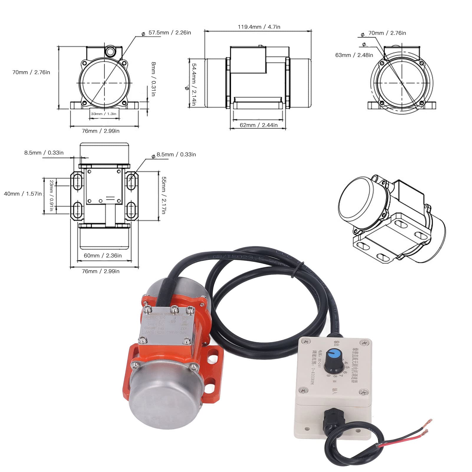 CUEI 30W Concrete Vibrator Vibration Motor, Waterproof 4000RPM DC Electric Vibrating Motor with Speed Controller & Adjustable Exciting Force, Aluminum Alloy Vibrating Vibrators for Shaker Table(#2)