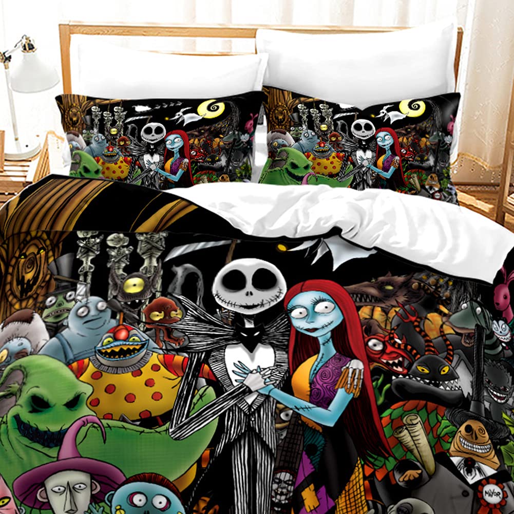 Zitroho Duvet Cover Sets, Jack and Sally Valentine's Day Rose Decor, 100% Microfibe Bedding Set with Pillow Shams 3PCS Bedding, No Comforter (Christmas-9, Full)