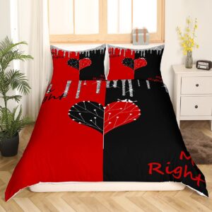 Mr Mrs Duvet Cover Queen Size for Woman Men Lover Couple Valentine Day Home Room Decor,Romantic Wedding Bedding Set 3pcs,Red Black Lovebirds Comforter Cover Modern Glitter Quilt Cover,2 Pillowcases