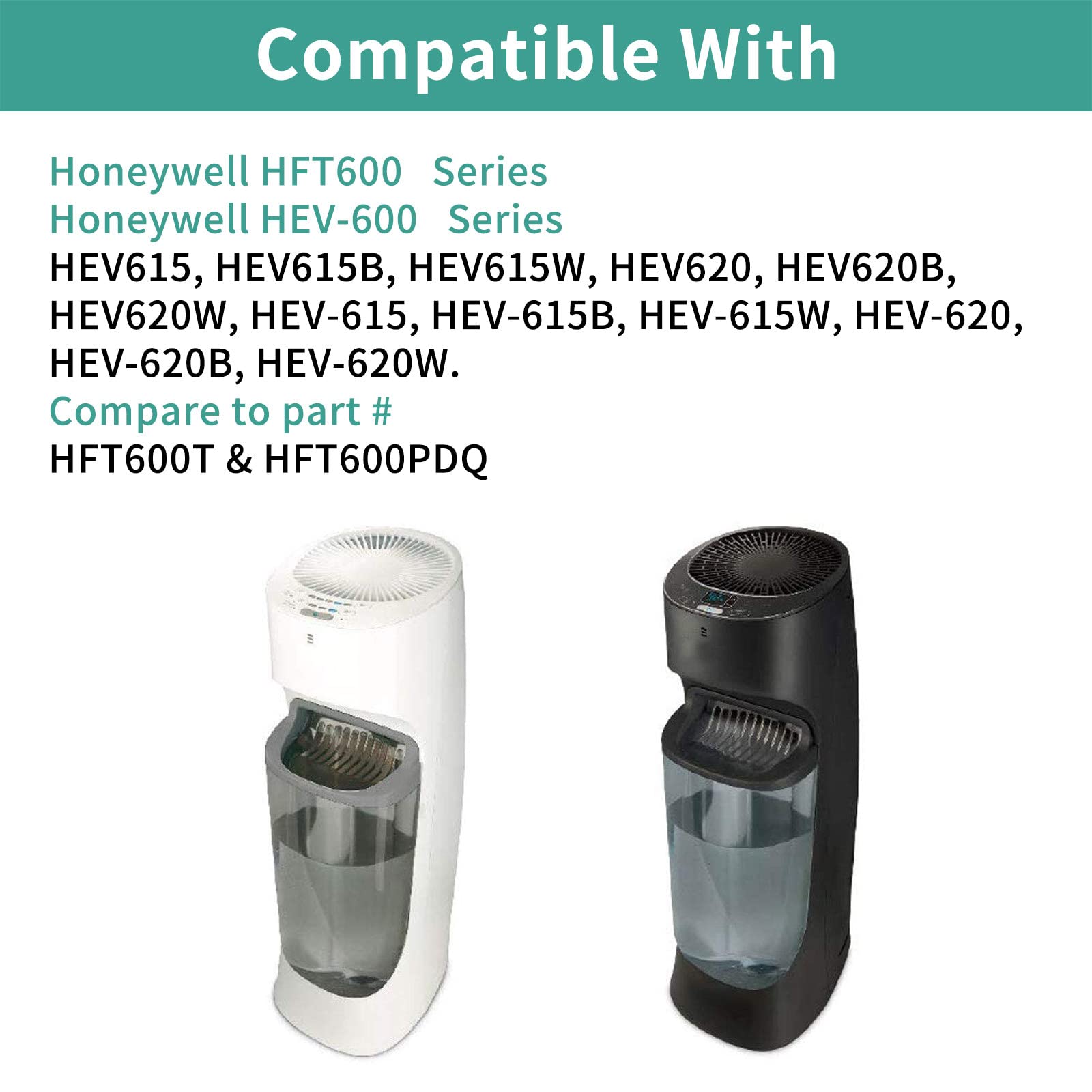 SUNRRA HFT600 for Honeywell HFT600, HEV615, HEV620, Part# HFT600T and HFT600PDQ, Long-Last & Sturdy, 6 Packs