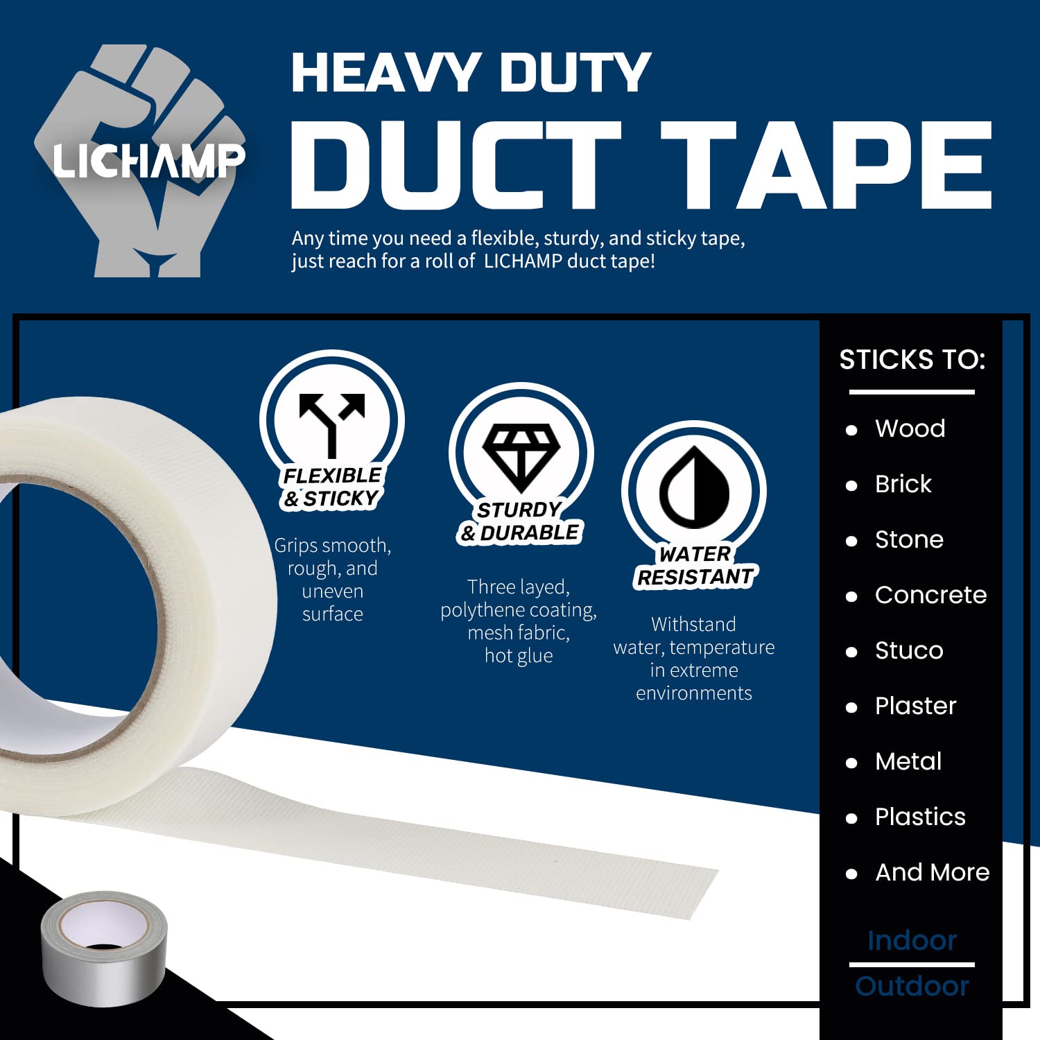 Lichamp Clear Duct Tapes Heavy Duty, Waterproof No Residue Clear Duct Tape for Packaging Taping Sealing Repairing Tying, Thick & Wide Tape for DIY or Commercial Use, 2 inches x 25 Yards