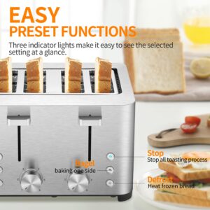 Kikiwell Toaster 4 Slice, Stainless Steel Bread Toasters, Extra Wide Slots, 6 Bread Shade Settings, Bagel/Defrost/Cancel Function, Removable Crumb Tray, 120V/1500W (4 Slice)