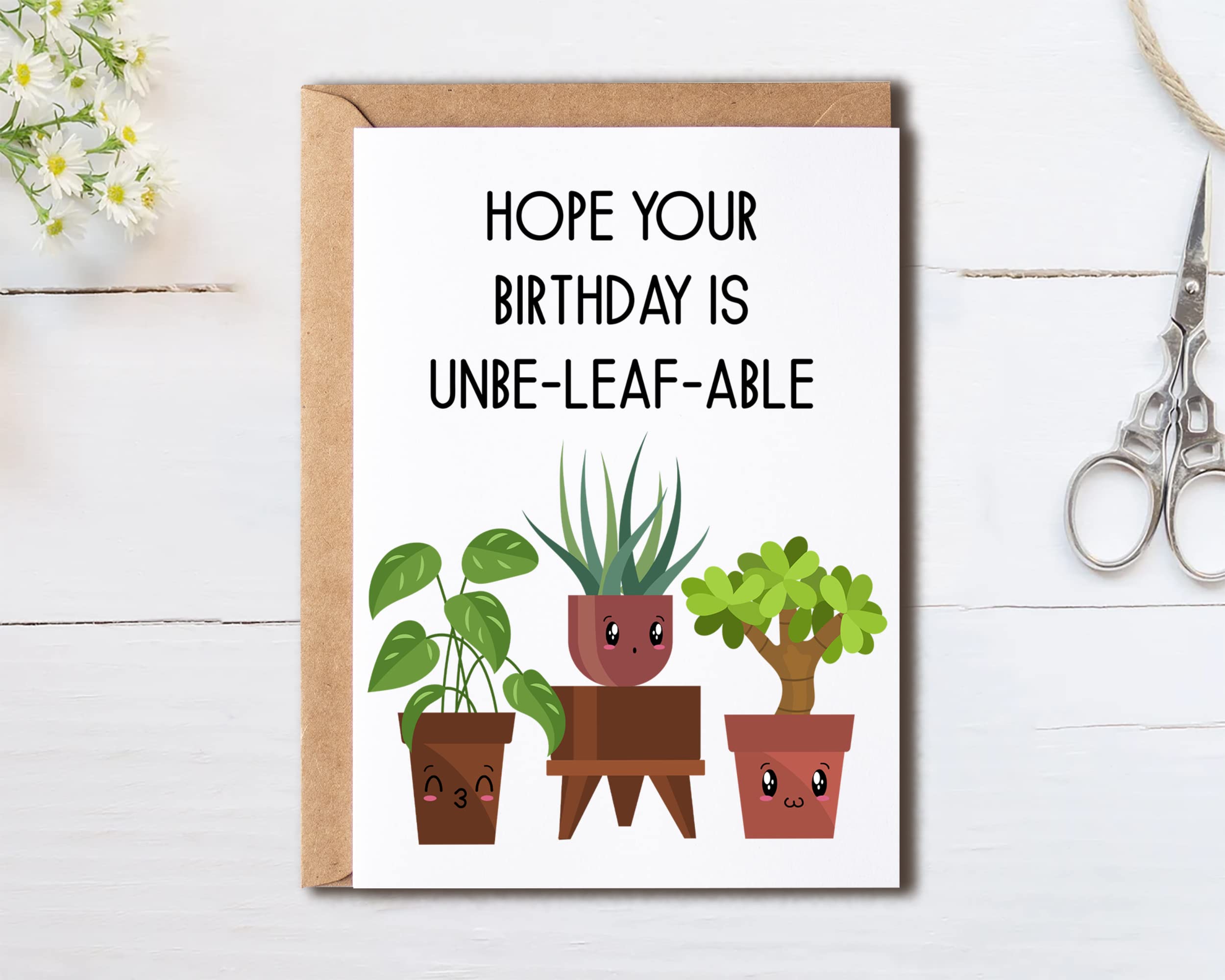 OystersPearl Hope Your Birthday Is Unbe-Leaf-Able Card - Birthday Card - Plant Birthday Card - Happy Birthday Card - Plant Lady Card - Birthday Greeting