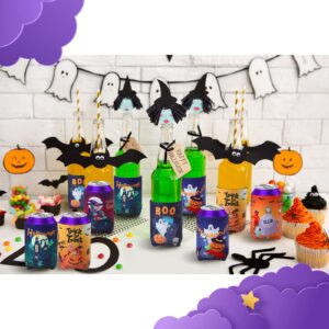 18 Pieces Halloween Can Cooler Sleeves Witch Pumpkin Bat Skull Beer Bottle Sleeves Funny Halloween Can Cooler Drink Coolers for Halloween Party