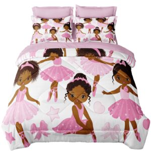 SIRDO Black Girl Magic Comforter Set Twin Size Pink Princess Bedding Sets Ballet Girls Bedroom Set Afro Black Melanin Bed Set with Sheets