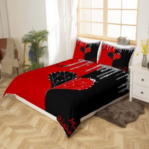 Mr Mrs Duvet Cover Queen Size for Woman Men Lover Couple Valentine Day Home Room Decor,Romantic Wedding Bedding Set 3pcs,Red Black Lovebirds Comforter Cover Modern Glitter Quilt Cover,2 Pillowcases