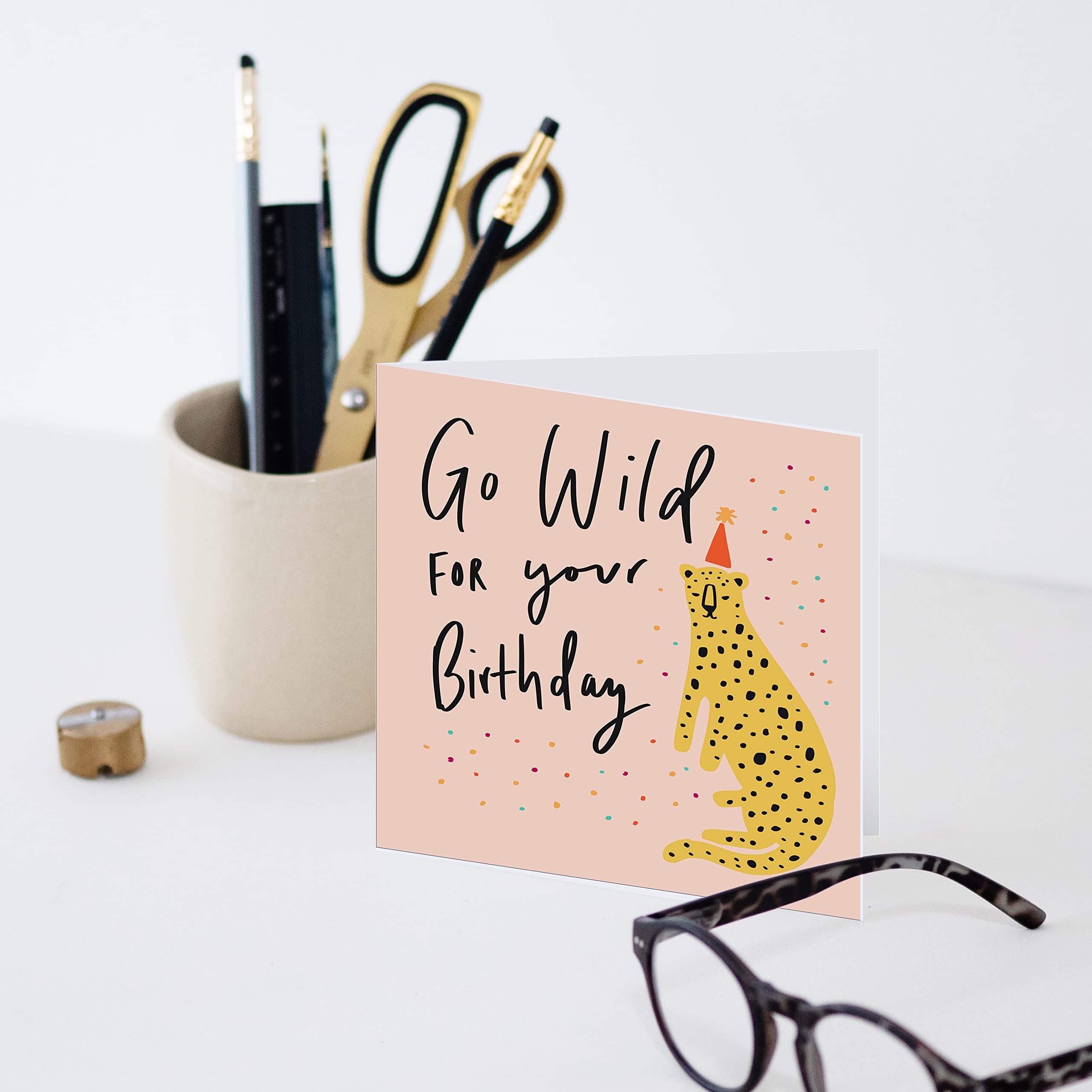 Old English Co. Go Wild Leopard Birthday Card - Birthday Cards for Women | Wild Animal Card | Blank Inside & Envelope Included