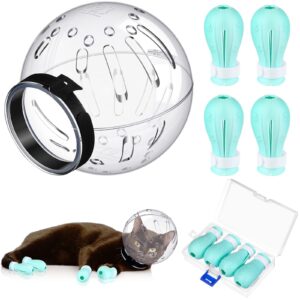 cat muzzle for grooming cat adjustable hood with cat paw covers, kitten breathable anti bite muzzles anti scratch boots silicone cat shoes boots cat paw protector for cats bathing shaving (large)