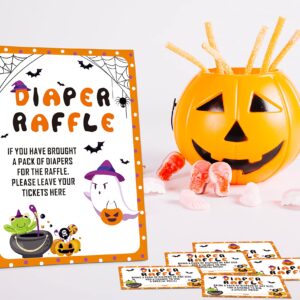 Halloween Diaper Raffle Game Sign and Card, Halloween Baby Shower Party Game Set, 1 Sign With 50 Raffle Tickets –LK-013