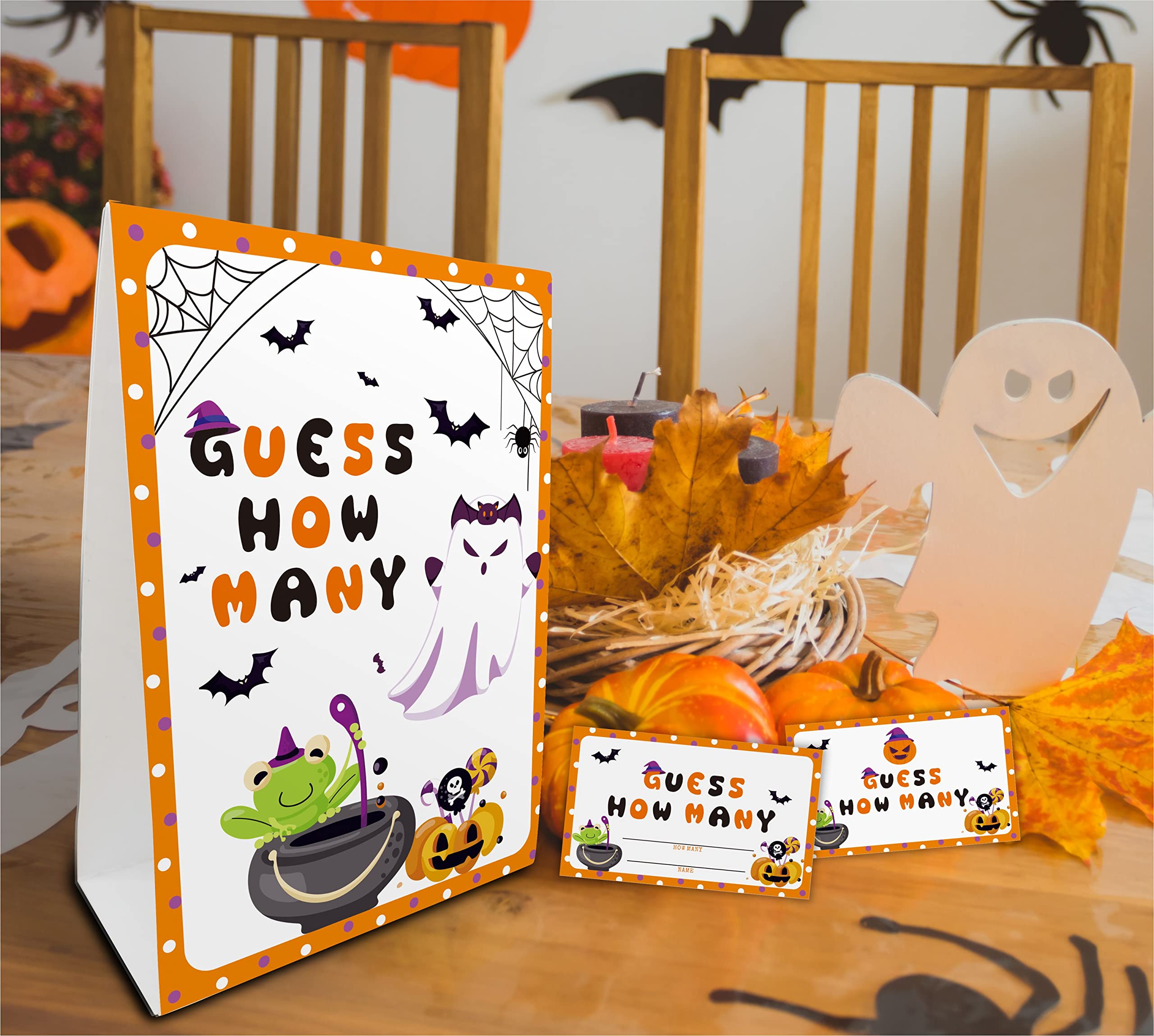 Halloween Bridal Shower Game Sign and Card, Halloween Guess How Many Party Game Set, 1 Sign With 50 Guess Tickets –LK-014