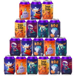 18 pieces halloween can cooler sleeves witch pumpkin bat skull beer bottle sleeves funny halloween can cooler drink coolers for halloween party