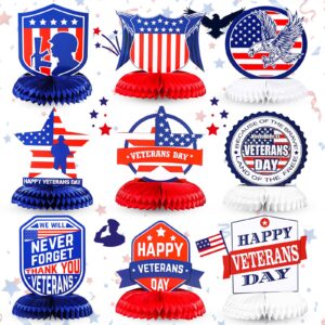 9 pcs happy veterans day party honeycomb centerpiece patriotic table decorations veterans day 3d table centerpiece for table decor memorial day themed birthday graduation party supplies