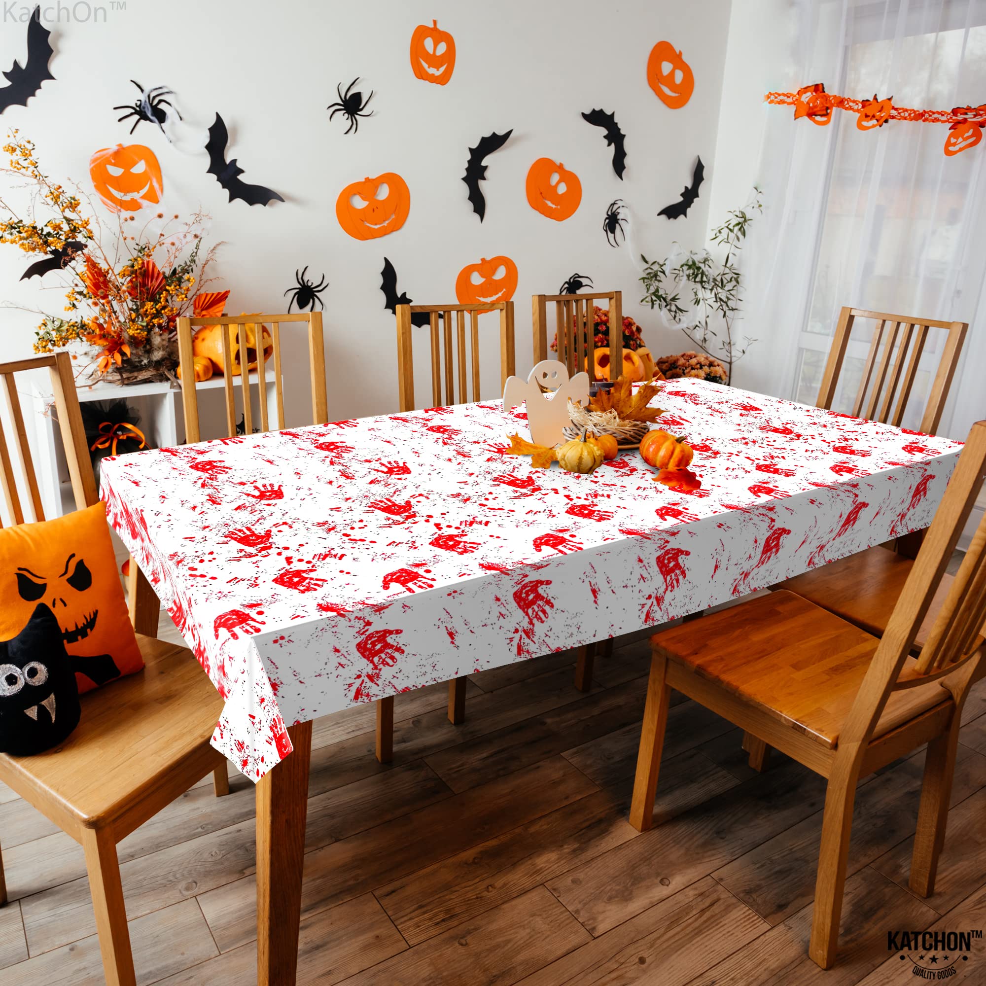 KatchOn, Bloody Table Cloth Halloween - Pack of 3, Large 54x72 Inch | Halloween Tablecloth Plastic, Zombie Red Bloody Handprint Tablecloth | Halloween Table Cover for Halloween Table Decorations