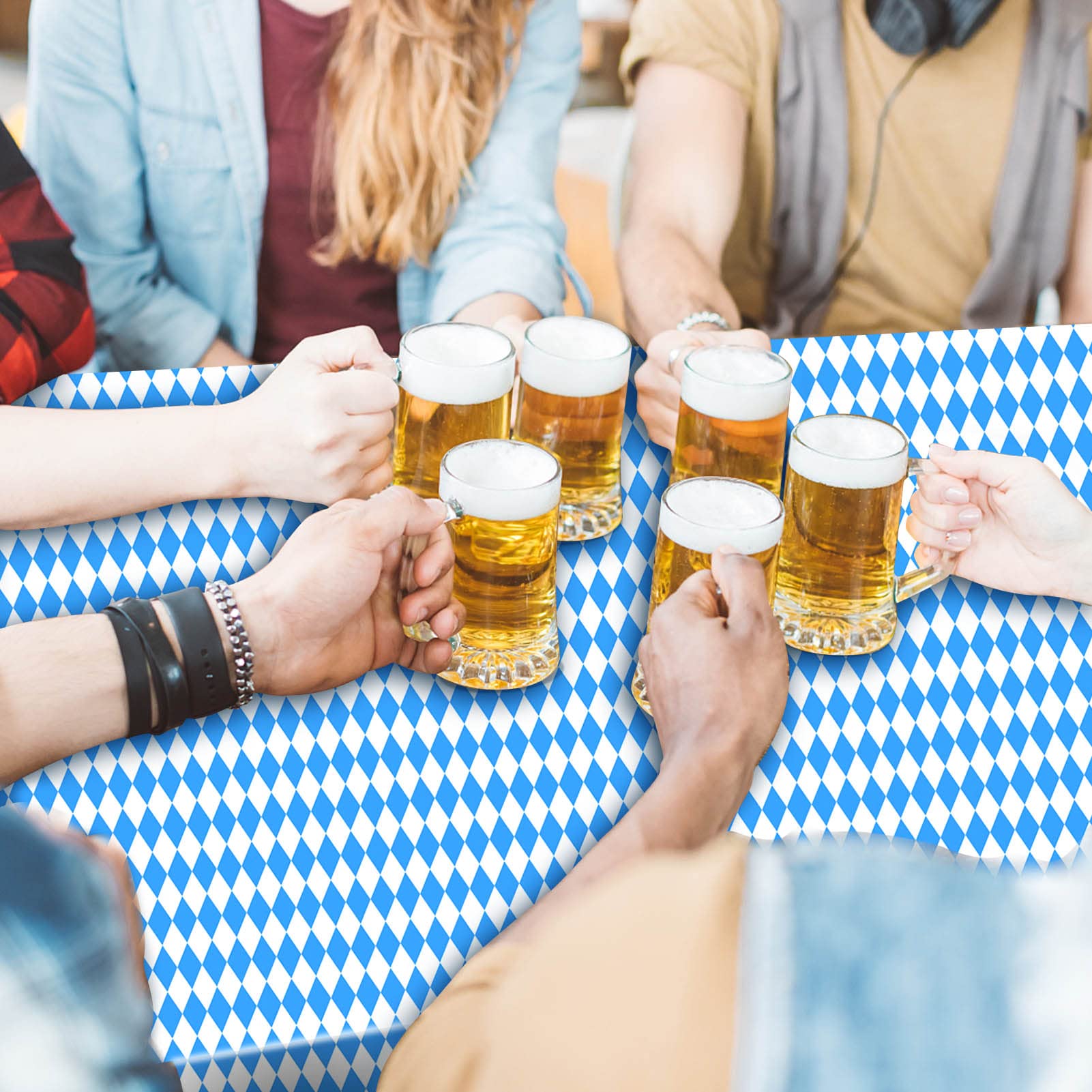 ZYP 5 Pcs Oktoberfests Tablecloth,54" x 108" Oktoberfests Bavarian Vinyl Table Cover,Oktoberfests Decorations Party Table Cloth,Blue and White Tablecloth Oktoberfests Bavarian Flag Check Table Cloth