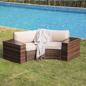 SUNSITT Outdoor Patio Furniture 4-Piece Half-Moon Curved Sofa Set PE Rattan Wicker sectional Set with 2 Side Tables