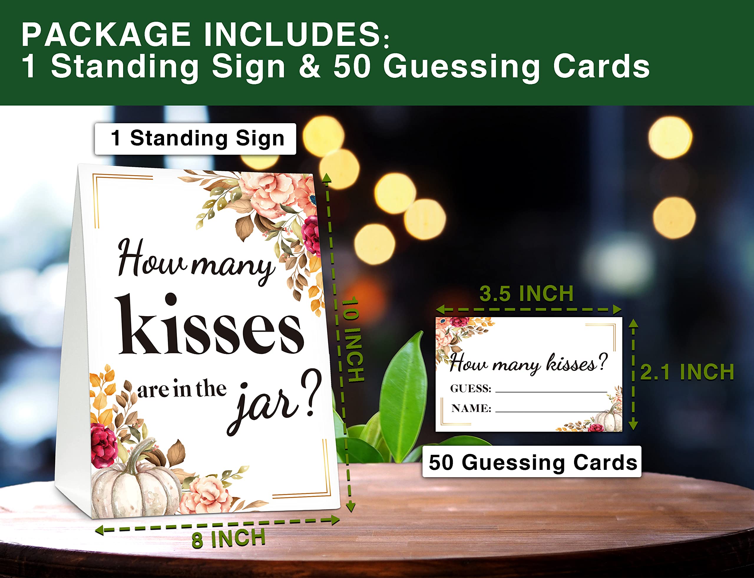 How Many Kisses Are In The Jar Sign, Burgundy Blush Floral Bridal Shower Game, Fall Thanksgiving Pumpkin Baby Shower Sign & Tickets, Wedding,(1 Sign + 50 Guessing Cards),07