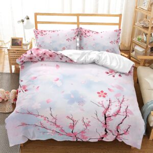 yhxsly cherry blossoms duvet cover set king japanese style romantic theme bedding sets pink comforter cover set botanical floral printed quilt cover